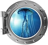 12" PortScape Instant Sea Porthole Window JellyFish #3 SILVER Wall Sticker Graphic Decal Kids Game R