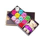 母の日ギフト 12pcs 造花 かわいいクマ 石鹸の花 お花 薔薇 ローズ 枯れない 石鹸 バラハート型ギフトボックス バレンタインデー誕生日 結婚 記念日 卒業 入学 出産 お祝い (#5)