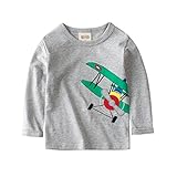 PANCY 子供服 春秋 長袖 Tシャツ キッズ パジャマ 男の子 女の子 トレーナー 綿 飛行機 プリント(ライトグレー,140cm)