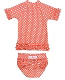 RuffleButts ラッフルバッツ　ラッシュガード水着上下セット　コーラルポルカドット (4T(100-110cm)) [並行輸入品]