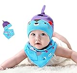 Doitsa 帽子 ハット 赤ちゃん 新生児 ベビー寝るキャップ 子供 可愛い 寝帽 やわらか 動物 単帽 春 夏 秋 睡眠 三角ビブ付き 誕生日 プレゼント 青