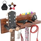 CAHAYA ギターハンガー フック 壁掛けハンガー ピック5枚付き ピックバッグ付き ヨーク4.5～6.5cm幅微調整可能 木製 超高耐荷重12Kg 柔らかいシリコーンゴム製フック ギターホルダー ギターウォールマウントハンガー ギタースタンド 天然木材 Green環境保護素材 ピック カポ ギター弦収納 多用途 アコギ エレキ ベース ウクレレ バンジョー 適用 日本語説明書付き CY0302