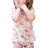 ベビー服　女の子　ロンパース　夏着　袖なし　バックレス　花柄　ラッフル (100 (12-18M))