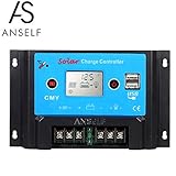 Anself インテリジェント 10A/20A 12V / 24V LCDソーラー充電コントローラ オートレギュレータPWM充電 USB出力 ソーラーパネルバッテリー 過負荷保護