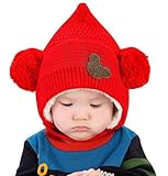 【SEBLES】 ベビー とんがり キュート ニット 帽子 赤ちゃん 3カ月 ～ 8カ月 全5色 サイズ 44cm ～ 48cm クロスセット (レッド)