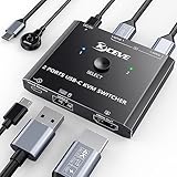 KCEVE USB C to HDMI KVMスイッチ 2入力1出力 Type-C KVM切替器 4K@60Hz HDMIディスプレイ モニターを2PCで共有 EDID機能 USBドッキングステーションをサポート Windows/MacOSと互換性があり 手元スイッチ付き