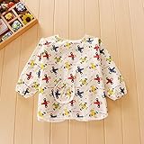 幼児 子供 エプロン ベビー 長袖 スモック 食事用 お絵かき用 泥遊び用 入園 保育園用 1-2歳 (飛行機柄)