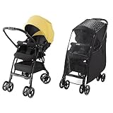 【セット買い】Aprica (アップリカ) 軽量オート4輪ベビーカー ラクーナエアー (luxuna air) ダンデライオン YE+雨の日に色が変わるマルチレインカバー ブラック