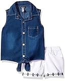 Kensie Little Girls' 2 Piece Sleeveless Denim Shirt and Twill Short Multi 5 [並行輸入品]
