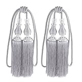uxcell Drapery Curtain Dual Heads Tassel Tiebacks Gray Silver Tone 2Pcs [並行輸入品]