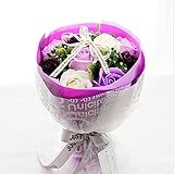 BIOフレグランスソープフラワー　Newローズブーケ　クリアバック・ギフトボックス付　お祝い　記念日　お見舞い　バレンタインデー　ホワイトデー　母の日　　 (パープル【京小風呂敷セット】)