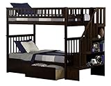 Woodland Staircase Bunk Bed with Urban Bed Drawers, Antique Walnut, Twin Over Twin [並行輸入品]