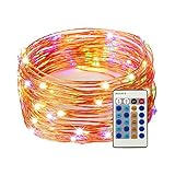 LEDマルチカラー調光機能付きストリングライト銅線withワイヤレスリモートコントロール、DIYセラミック防水文字列ライト、パーティー、ウェディング、庭、花、Celebrationライト( × 100