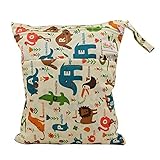 OHBABYKA Baby Wet and Dry Cloth Diaper Organizer Bag,Waterproof Double Zipper - Words, Animals by OH