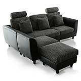 ソファ カウチソファ 組み合わせ 自由自在 3人掛け オットマン付き カバー洗濯可能 ヘッドレスト付き ファブリック ダークグレー