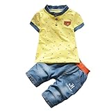 【SEBLES】ベビー 赤ちゃん 男の子 半袖 バンドカラー ポロシャツ 柄 デニム風 パンツ ズボン ボトムス コットン 綿 コットン ツーピース セット 夏 春(タイプC,90cm)