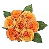 Soledi人工花7ヘッドHand Drawn Artistic Roses Forウェディングホームバー装飾 オレンジ AF42