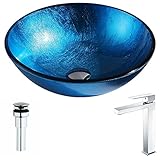円弧シリーズdeco-glass容器シンクでLustrousライトブルーwith Enti蛇口inポリッシュクローム
