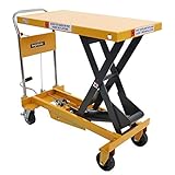 油圧式昇降台車 リフトカート テーブルカート ハンドリフター 黄 耐荷重約1000kg キャスター付き ノーパンクタイヤ 昇降台 油圧リフト 油圧台車 テーブルリフト リフティングテーブル 運搬台車 