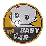 BABY IN CAR 赤ちゃん 乗車中 ( 16cm マグネット ステッカー 囁き イエロー )