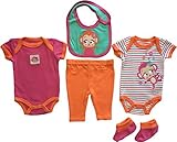 Nuby Girl 5pc Monkey Business Set with 2 Onesies、パンツ、よだれかけと靴下 カラー: ピンク