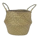 (Large) - Smartcoco Foldable Natural Seagrass Woven Hanging Storage Basket with Handle Toys Laundry 