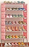SUOERNUO 2/4/6段シューズラック カバー付き 下駄箱 薄型 折り畳み 軽量 可動式 収納 靴棚 シューズボックス (ピンク（6段）)