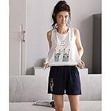 GAODUZI 夏のコットンカップルパジャマかわいい女性のベストのホームサービス薄いセクションメンズノースリーブコットンスポーツスーツ下着（パジャマ+ショーツ） (色 : 白, サイズ さいず : M