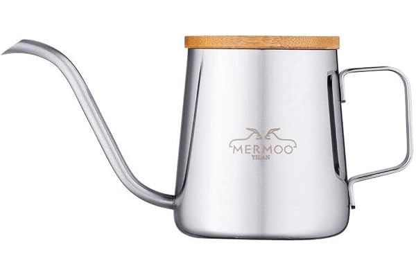 MERMOO YILAN コーヒードリップポット 350ml ドリップケトル 直火対応 蓋付き 保温 スワンネック 細口 一杯用 コーヒー ケトル コーヒー ドリップ 器具 家庭/オフィス/旅行用 (シルバー)
