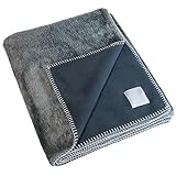 [タバラット] ブランケット ひざ掛け メンズ デスクワーク フリース フランネルボア ブランド 大判 80×140cm (チャコール)