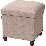 山善(YAMAZEN) 木脚 スツール 収納付き 幅38×奥行38×高さ40cm シングル ベージュ ALS-38(BE)