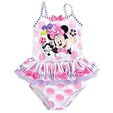 Disney ディズニー 女の子用白xピンクドット立体3Dリボン付きミニーワンピース水着 (5-6（身長約115-125cm）) [並行輸入品]