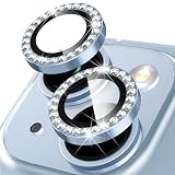 iPhone 15 用/iPhone 15 Plus 用 カメラ保護ガラスフィルム カメラレンズ保護カバー アルミニウム合金＋強化ガラス製 カメラカバー キズ防止 露出オーバー防止 耐衝撃 防塵 防滴 薄型 3D全面保護 【2枚】 ブルー iPhone 15 対応/iPhone 15 Plus 対応 カメラガラスフィルム