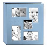 Pioneer Collage Frame Embossed 'Baby' Sewn Leatherette Cover Photo Album, 4'x6', 240 Photos, Baby Bl