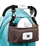 (newjp)ベビーカー用バッグ ドリンク ホルダー機能　ティッシュポーチ付き　多機能小物入れ　同梱にフック２個セット付き (茶色)