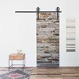 Hahaemall BigブラックホイールローラーModern InteriorスチールSingle Slidingバーンドアハードウェアトラックキットアメリカンスタイル 5-8FT Single D