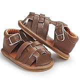 Lutents ベビー 赤ちゃん 子供　サンダル　シューズ　歩行靴 真夏靴　出産祝いギフト　マジックテープ 滑り止め　可愛い おしゃれ (11cm（0-6月）, ブラウン)