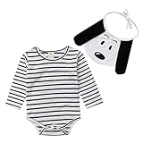 Sylvamorning　犬　ストライプ　子供服　キッズ服　　ベビー　ロンパース　長袖　 男の子　女の子　カバーオール　長袖　可愛い　春秋冬　よだれかけ　2点セット　肌着　70 80 90 100 (