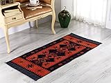 (0.6m x 0.9m, Charcoal Grey-orange) - Modern Bohemian Style Small Area Rug, 0.6m X 0.9m, Washable, Natural Dye Colours, Two-sided (reversable), Perfect for Kitchen, Hallway, Bathroom, Bedroom, Corridor, Living Room (Charcoal Grey-Orange)