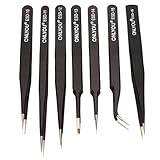 PIXNOR 7pcs ONLYOU Anti-static Stainless Steel Precise Tweezers Repair Tools in 6 Sizes (Black) [並行輸