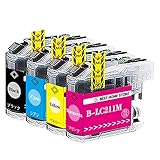 LC211-4PK (BK/C/M/Y) 4本セット ブラザーLC211互換インク ブラザー用 B-LC211インク 大容量/最新ICチップ付き/残量表示可能/個包装/機種対応：DCP-J968N / DCP-J963N / DCP-J962N / DCP-J767N / DCP-J762N / DCP-J567N / DCP-J562N / MFC-J887N / MFC-J880N