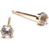 [Amazon限定ブランド] A.UN jewelry gift セカンドピアス アクアマリン 誕生石 3月 18金 3mm 軸太 12ｍｍ 華奢 シンプル スタッドピアス つけっぱなし レディース K18YG ダブルシリコンキャッチ 日本製【Aqu