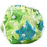 Ligangam ベビー スイムパンツ 防水 スイミングパンツ 水遊び スイミングスクールに 再利用可能なスイム布おむつ 1枚 柔らかい 通気(グリーン カメ)
