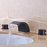 SenlesenデッキマウントダブルハンドルLED滝Contemporary Widespreadバスルームシンク蛇口クローム仕上げLED水フローPowered温度Sensitiveシャワー洗面 ブラ