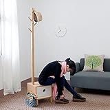 Dewel　コートハンガー　ナンチク（竹）　スツール付き　収納ケース付き　組み立て式　ドア口・ソファ傍・クローゼット傍　部屋飾り　実用　便利　説明書付き