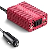BESTEK 150W 車載インバーター - DC12VからAC100Vに変換 - USB-C PD 30WおよびUSB-A QC 18Wポート搭載、6つの安全保護機能 - シガーソケットコンセント (レッド, 150W)