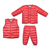 【YW】ダウンジャケットセット ベビー・ダウンジャケットコートとズボンとチョッキ無地のコート (90cm, 赤い)