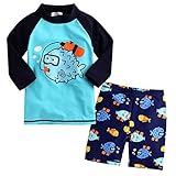 ベビーキッドBoy夏長袖Cartoon魚印刷水着、ショート水着 カラー: ブルー