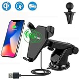 Qiワイヤレス車載充電器 DUTISON 急速 ワイヤレス充電器 車載スマホホルダー 360°回転 USB給電 吸盤式 エアコン吹出口アダプタ付き 取り付け簡易 強力固定 iPhone 8/ 8 Plus/ X Galaxy Note 8/S8/S7/S6/Edge/Note5