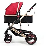 ベビーカー ハイシートベビーカー 4輪ベビーカー 両対面ベビーカー 折りたたみ式 通気性良い 物置袋付き (レッド)